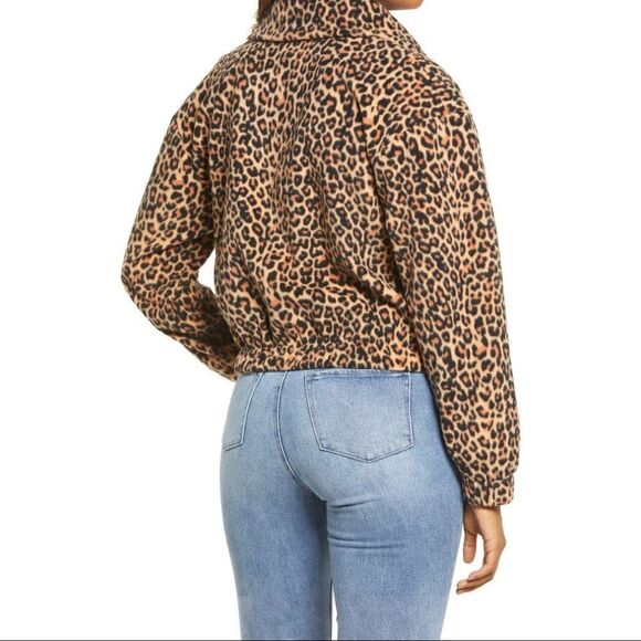 BP. Animal Print Fleece Pullover Leopard Brown Quarter Zip Nordstrom Winter - Picture 3 of 13